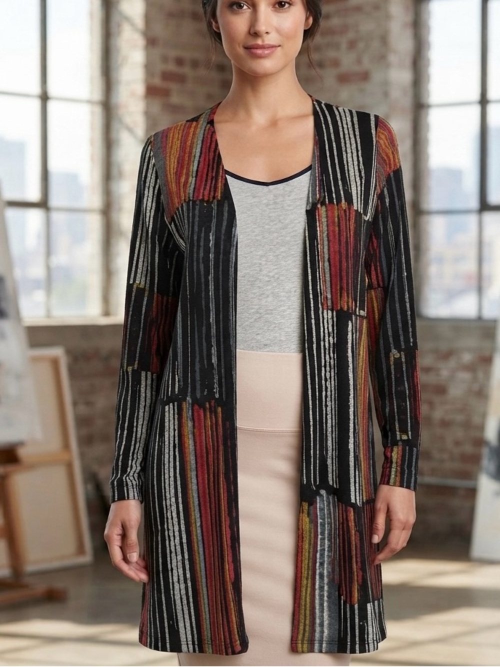 SOFT WORKS Multicolor Open Front Striped Cardigan Size Small